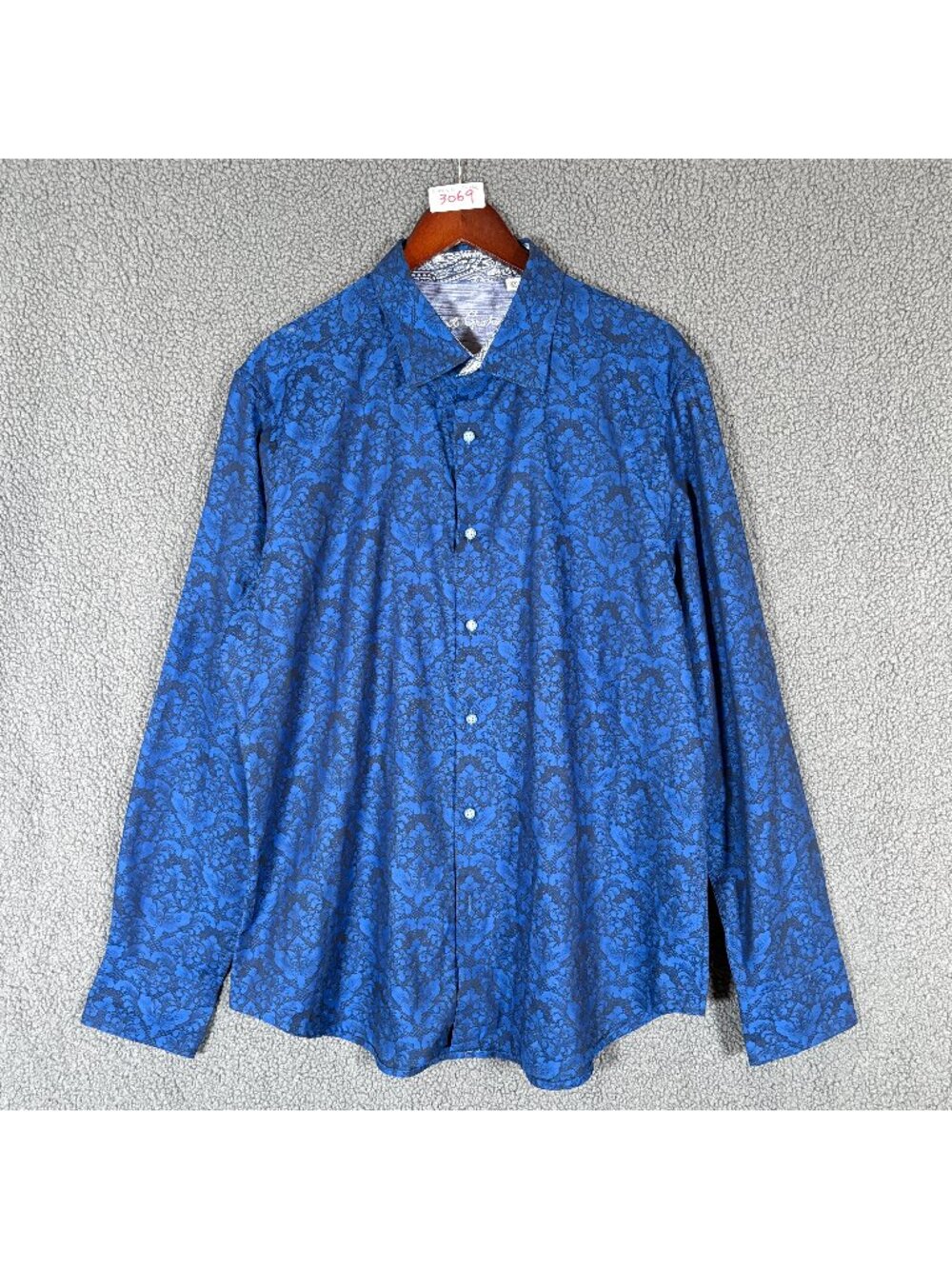 Robert Graham Highland Damask Jacquard Button Up Shirt - Men's Size XL - Blue